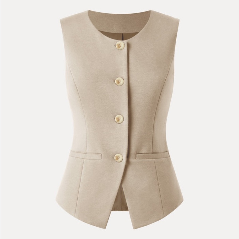 OGL Ponte-De-Roma Office Staple Waistcoat with Pockets in Fawn size Small NWT